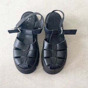 Pilcro Black Leather Woven Fisherman Sandals